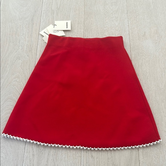 Sandro Red A-Line Mini Skirt with White Trim - Picture 3 of 4